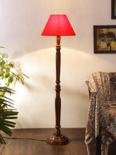 Red cotton conical wooden floor lamp